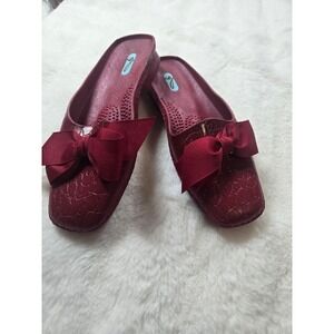 Oka-B Taylor Burgundy Croc Embossed Bow Slide Sandals Womens Size ML Waterproof
